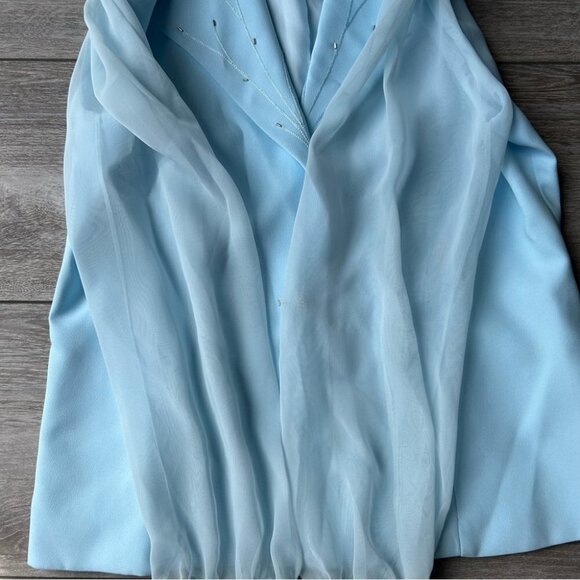 Vintage  Lori Ann Blue Sequins Collar Mesh Sleeve Blazer Made in Canada - Picture 8 of 16